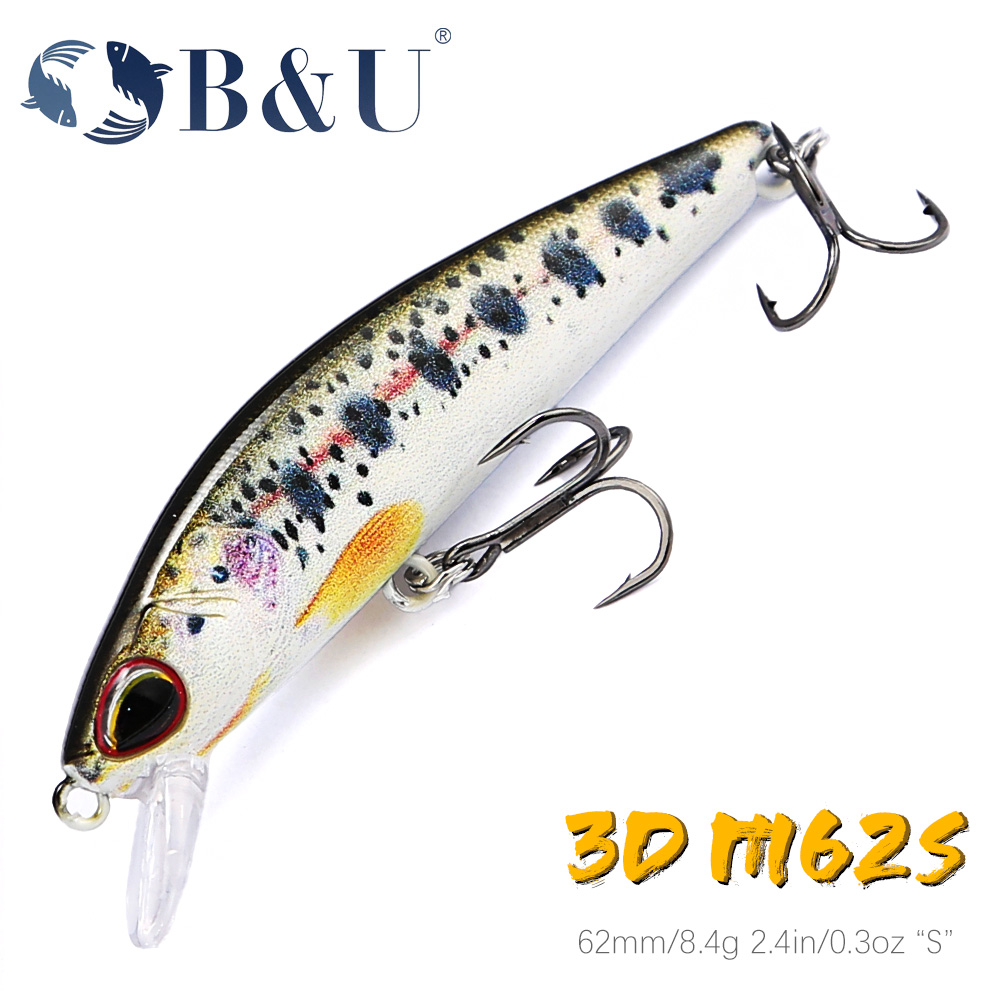 B&U 62mm 8.4g Sinking Minnow Wobblers Fishing Lures Trout Lure and Hard Bait Jerkbait for Perch Fishing Tackle