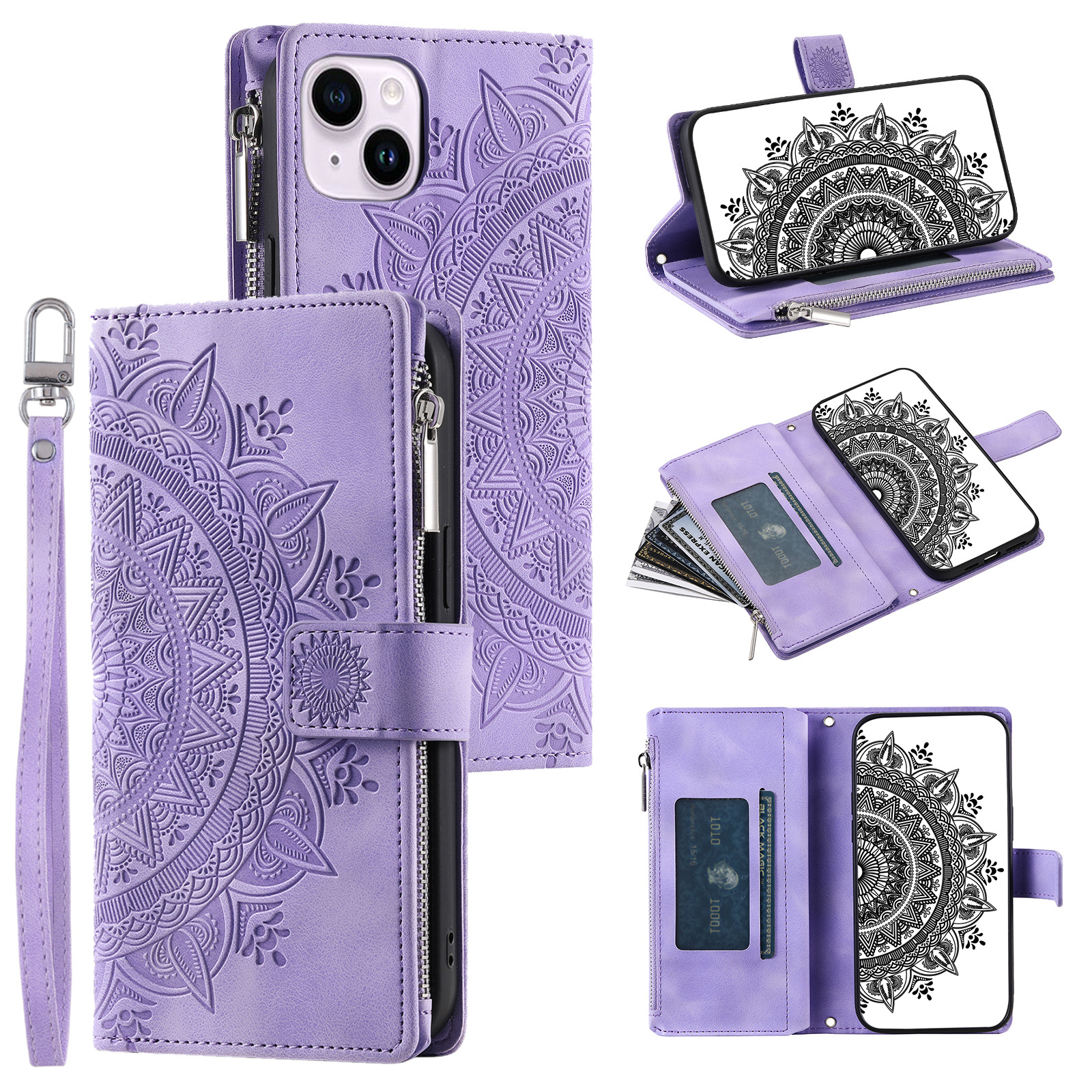 Custodia a portafoglio multi-scomparto (8 carte) con cerniera per Samsung Galaxy Buddy5 2 3 A Quantum6 4 Wide 6 5 Jump 3 Jean 2, in pelle con laccetto, a forma di borsa a mano