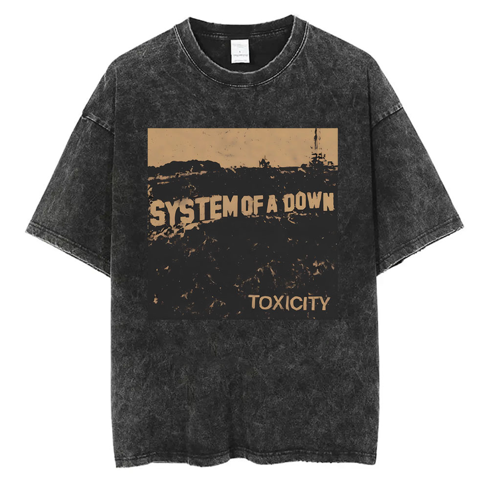 Kurzärmliges Y2k-T-Shirt mit Rundhalsausschnitt für Herren, Kleidung, neu in Top & T-Shirts, gewaschenes Vintage-System of A Down Toxicity-Musikalbum-Cover