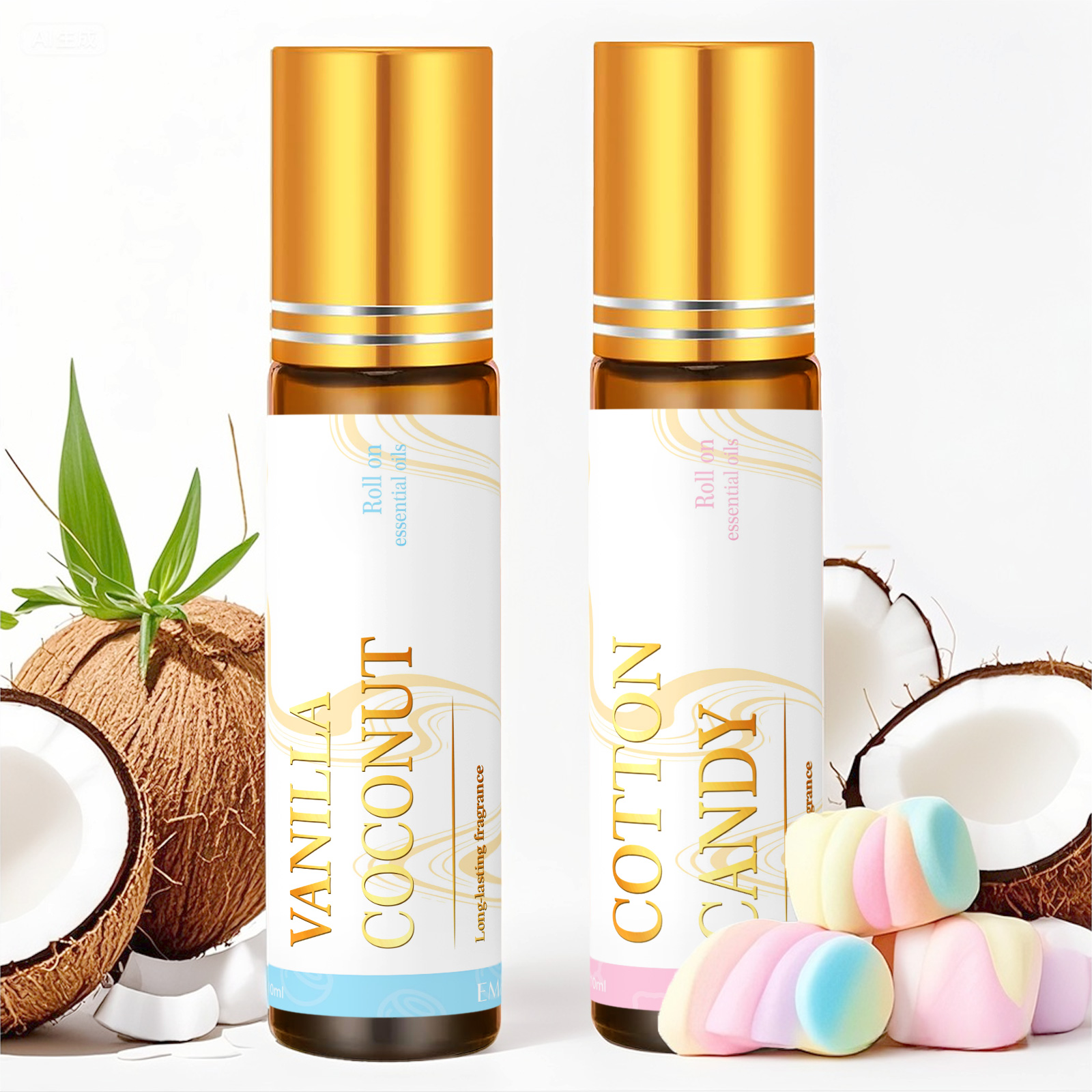 2 PC/1 PC วานิลลามะพร้าว Cotton Candy Marshmallow Roll-On น้ํามันหอมระเหยน้ํามันหอมระเหยธรรมชาติสําหรับผ่อนคลาย, ความเครียด Relief-10ml