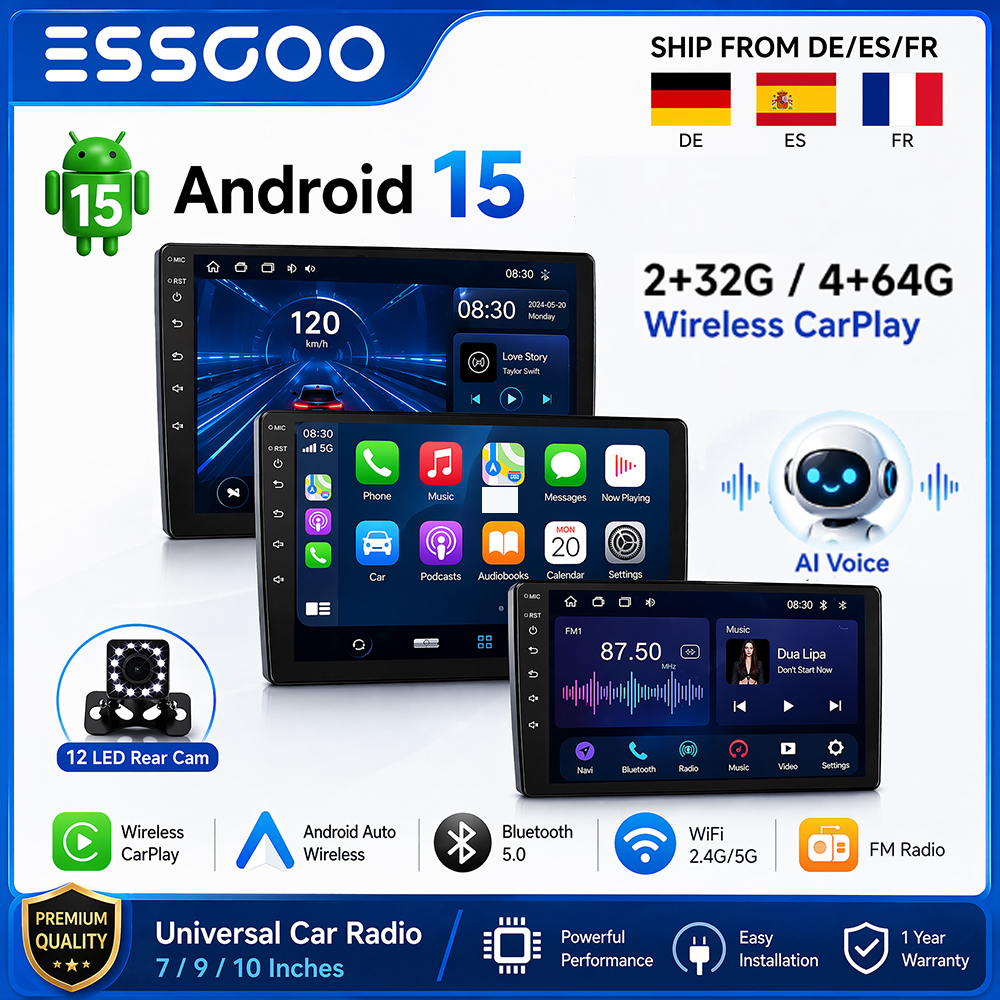 ESSGOO 2 Din Android Radio mobil Carplay 7 9 10 inci mobil Multimedia pemutar Video Stereo Radio GPS untuk Tesla gaya Nissan Hyundai