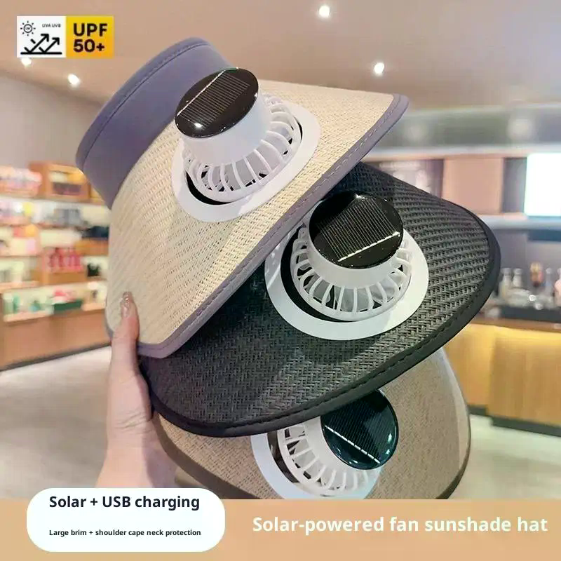 Topi Kipas Tenaga Surya Anti UV, Topi Memancing dengan Pinggiran Super Besar yang Dapat Disesuaikan, Ringan dengan Selendang, Topi Pelindung Matahari
