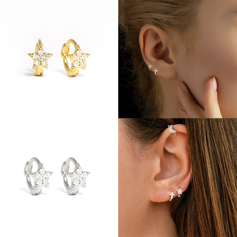 Aide 925 prata esterlina retângulo colorido zircão 6mm huggie brincos mini círculo segundo buraco cartilagem brinco aros jóias
