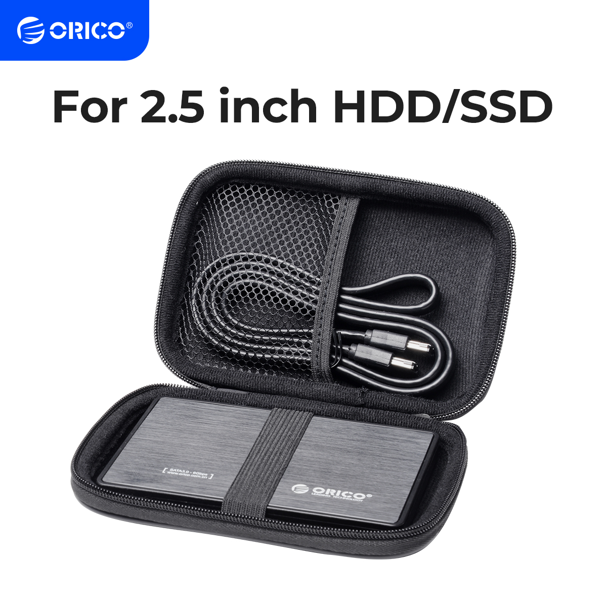 ORICO Caja para HDD de 2,5 pulgadas, bolsa para disco duro portátil para disco duro externo, caja para HDD portátil, protección de almacenamiento, negro/rojo/azul