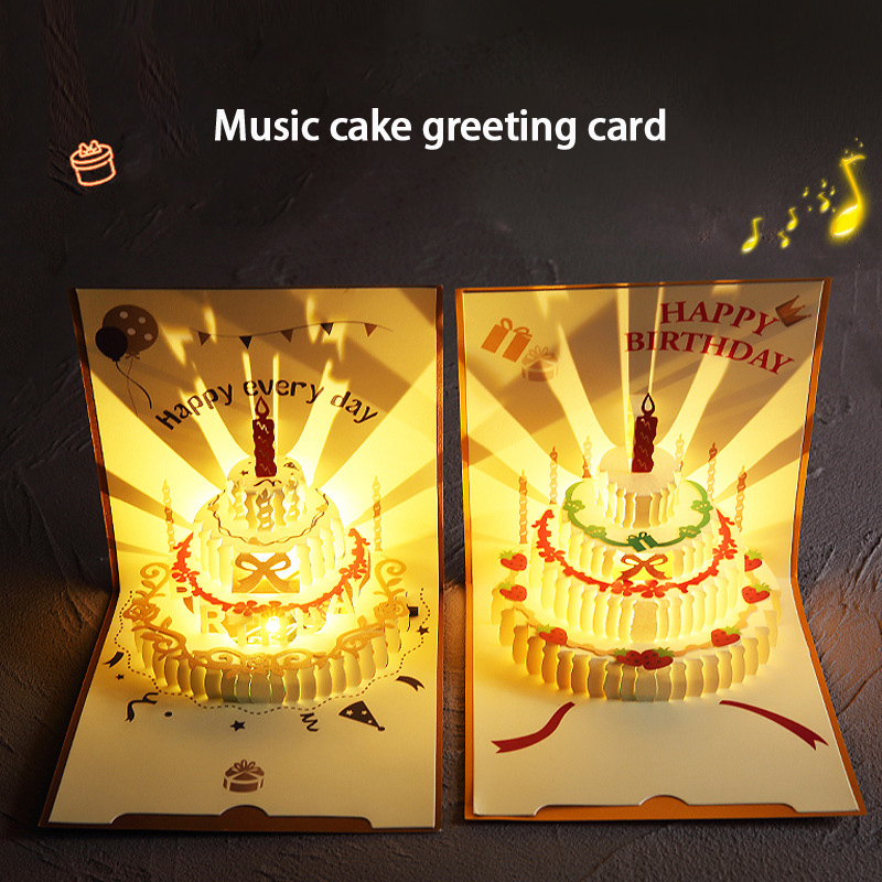 Tarjetas de felicitación musicales de cumpleaños, tarjeta de regalo emergente 3D con tarjetas de regalo musicales Led con sobre, decoraciones de boda para mesas