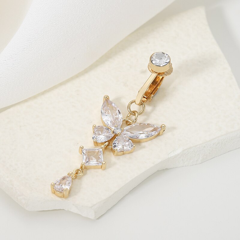 Clip sull'anello dell'ombelico a forma di farfalla in rame zircone falso piercing all'ombelico ombelicale gioielli per il corpo stile moda alla moda