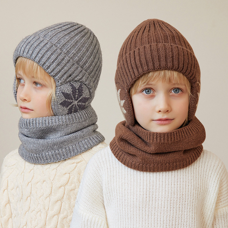 2 pçs de malha crianças chapéu de inverno cachecol forro de lã orelhas proteção crianças gorro chapéus pescoço mais quente quente criança menino boné 4-10y