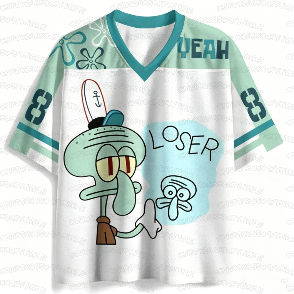 2026 Summer Men's Women's Short Sleeve T-Shirt Squidward Cartoon Print Quick drying V-neck Casual T-shirt Top