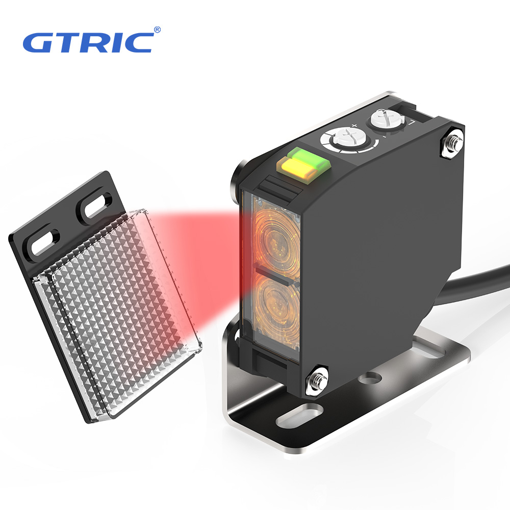 GTRIC Foto-elektrische sensor E3JK-RR12 Retro-reflecterende 24-240V DC/AC Universele relaisuitgang Vierkante optische foto-elektrische schakelaar