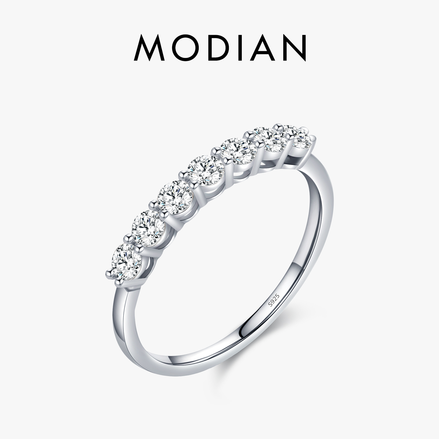 Modian Luxus-Fingerring aus massivem 925er-Sterlingsilber, schlichter 5A-Zirkonia, schillernder klassischer Fingerring für Frauen, Ehering, Statement-Schmuck