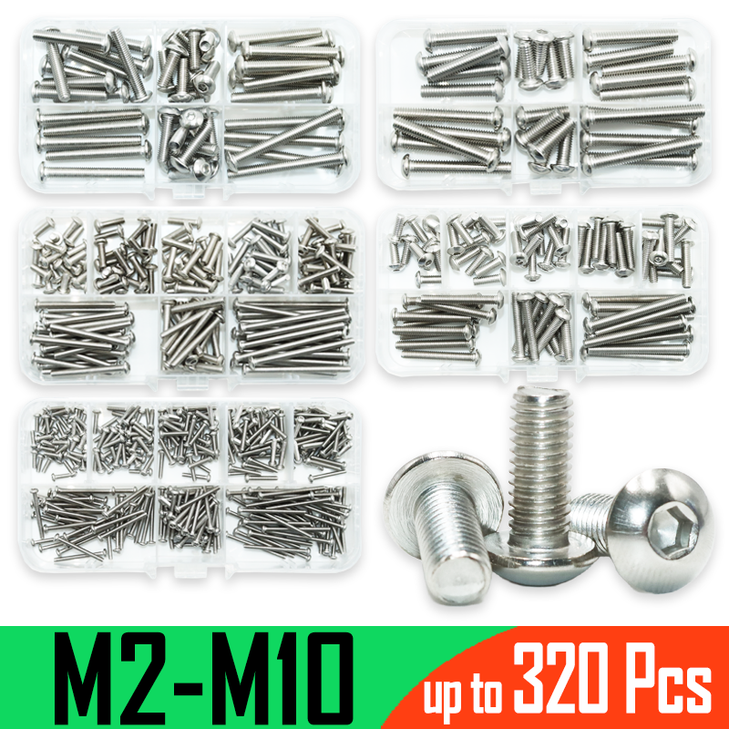 Kit de tornillos de cabeza plana redonda ISO7380, tornillo hexagonal de acero inoxidable 304, M2, M3, M4, M5, M8, M10, A2