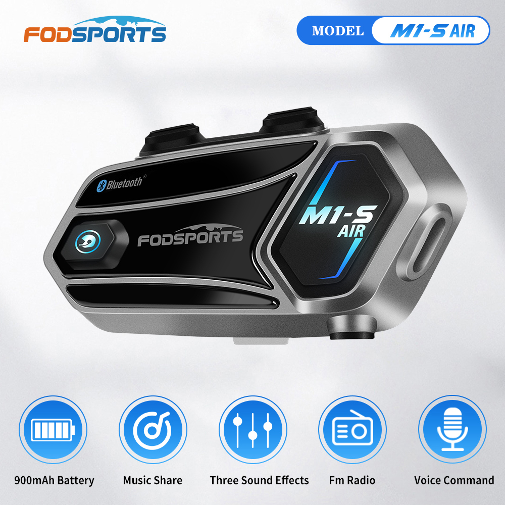 Fodsports M1-S AIR domofon motocyklowy zestaw słuchawkowy Bluetooth, domofon BT 5.0, radio FM, 3 efekty dźwiękowe, udostępnij muzykę, typ C