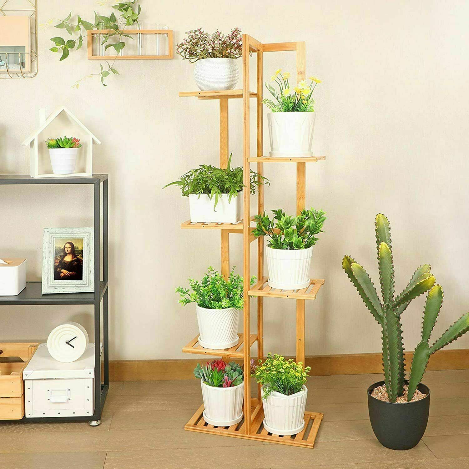 Bambus 5/6 Etagen Pflanzenständer Rack Mehrere Blumentopfhalter Regal Indoor Outdoor Pflanzgefäß Display Regaleinheit für Terrasse