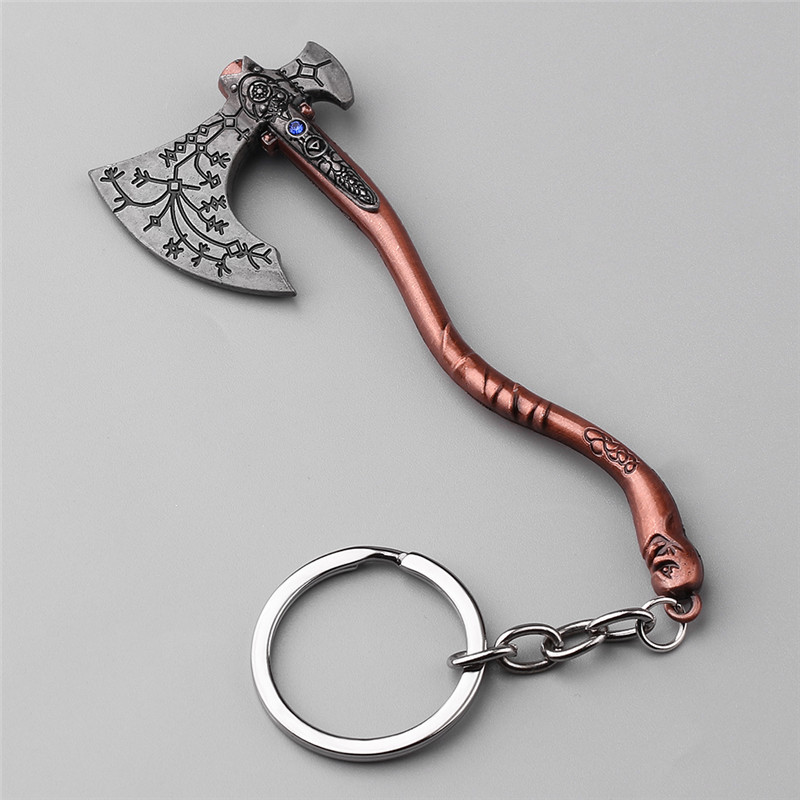 Perhiasan mode Punk God Of War 4 Kratos Axe gantungan kunci kristal indah pola ukiran kapak liontin Pemegang Kunci perhiasan suvenir