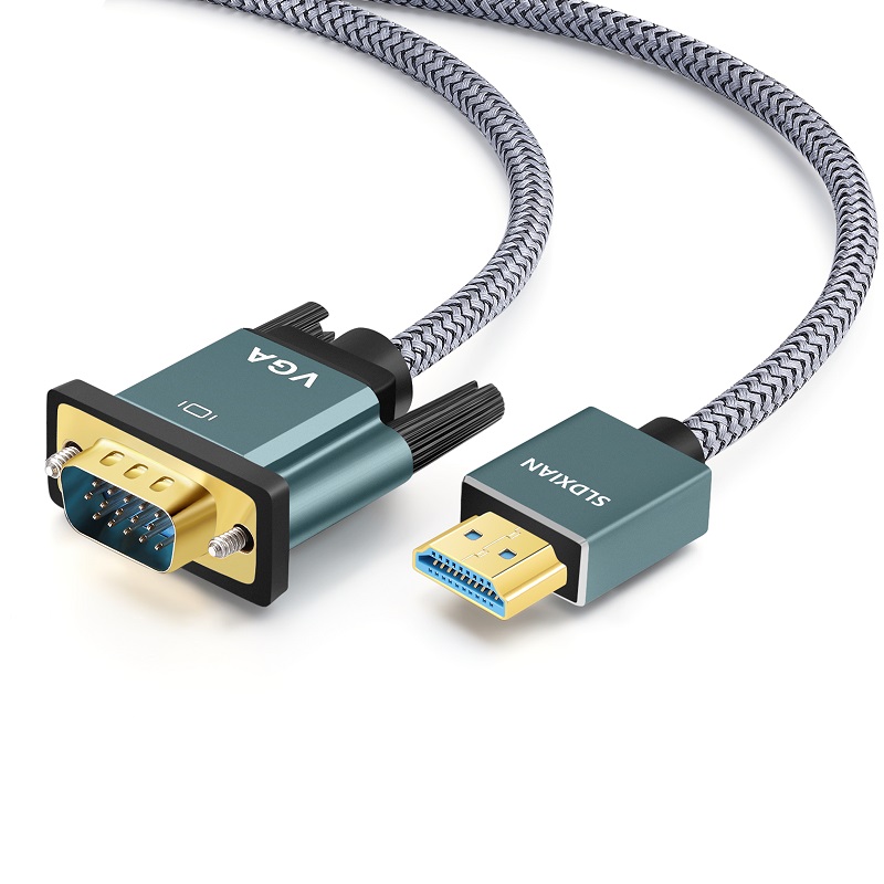 Cable HDMI a VGA SHULIANCABLE, Carcasa de Aleación de Aluminio, Trenzado de Nailon Chapado en Oro, Compatible con Computadoras, Laptops, Proyectores
