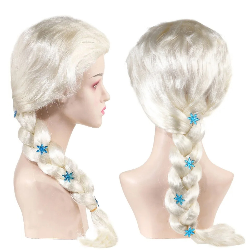 Peruca de princesa Elsa Cosplay para meninas, cabelos bonitos, rainha da neve, vestir-se, briad, halloween, carnaval, purim, masquerade party