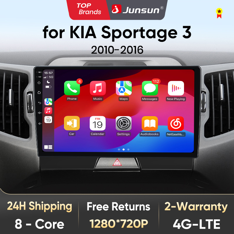 Junsun V1Pro AI Voice Android Auto Radio Coche Con Pantalla Para KIA Sportage 3 2010 2011 2012 2013 2014 2015 2016 Pantalla De Coche Mutimedia Carplay 4G Trayecto GPS 2 Din Radio