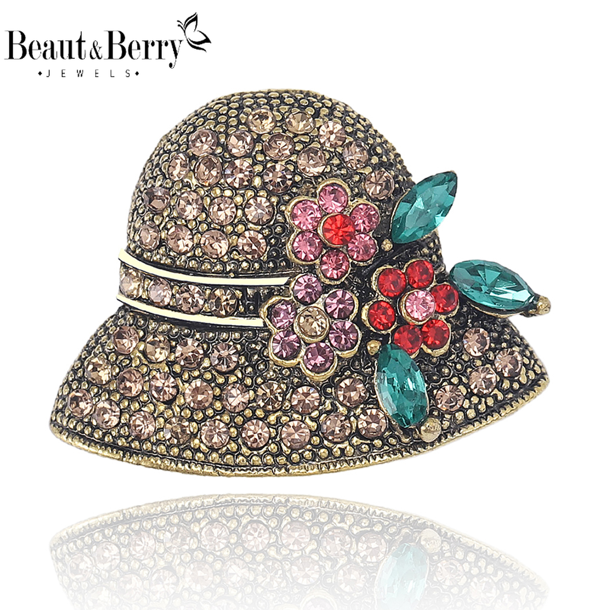 Bros Topi Berlian Imitasi Beaut & Berry untuk Wanita Uniseks Pin Cantik Aksesori Pesta Kasual Hadiah Tahun Baru Dekorasi Teman
