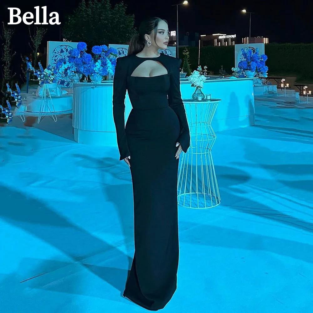 Черные атласные платья для выпускного вечера Bella со съемной шалью, свадебное платье русалки, элегантное свадебное платье с длинными рукавами по индивидуальному заказу, Vestidos De Fiesta 2024