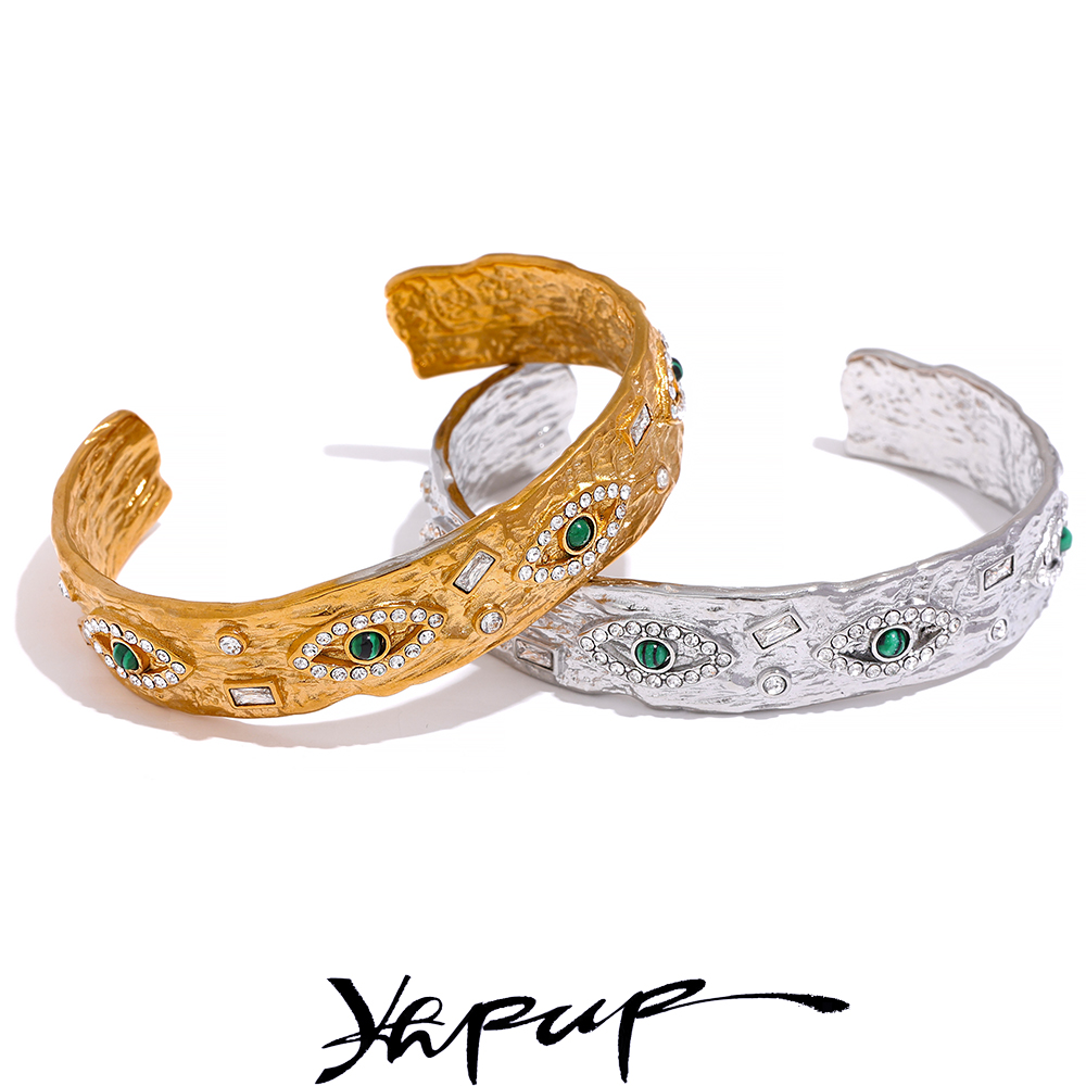 Yhpup 60มม. สแตนเลสที่สวยงามกำไลข้อมือกำไลข้อมือแบบเปิดวินเทจเครื่องประดับสีทองละเอียดอ่อน