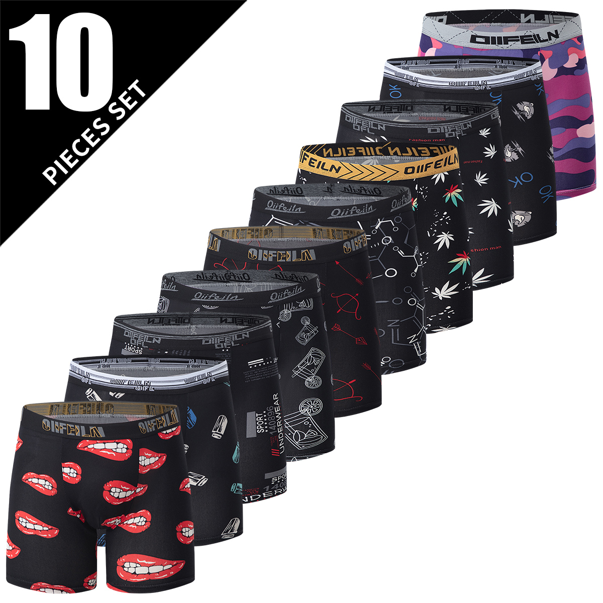5/10-teiliges Set modischer bedruckter Herrenunterwäsche, bequeme und weiche Boxershorts, Sport-Basis-Shorts in Übergröße