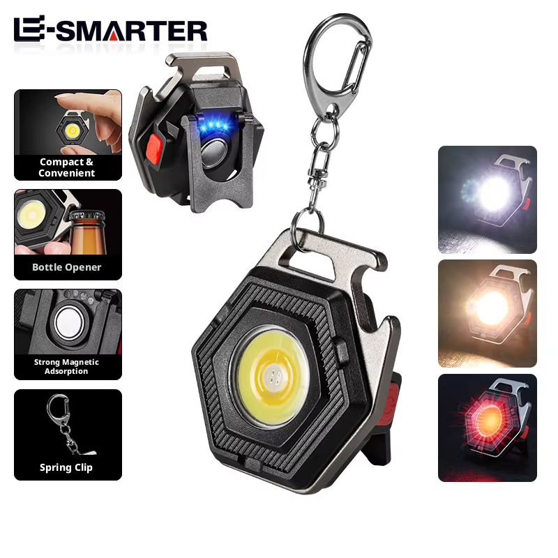 Mini lampe de travail LED COB multifonctionnelle, porte-clés, lampe de poche portable aste, torche de camping en plein air