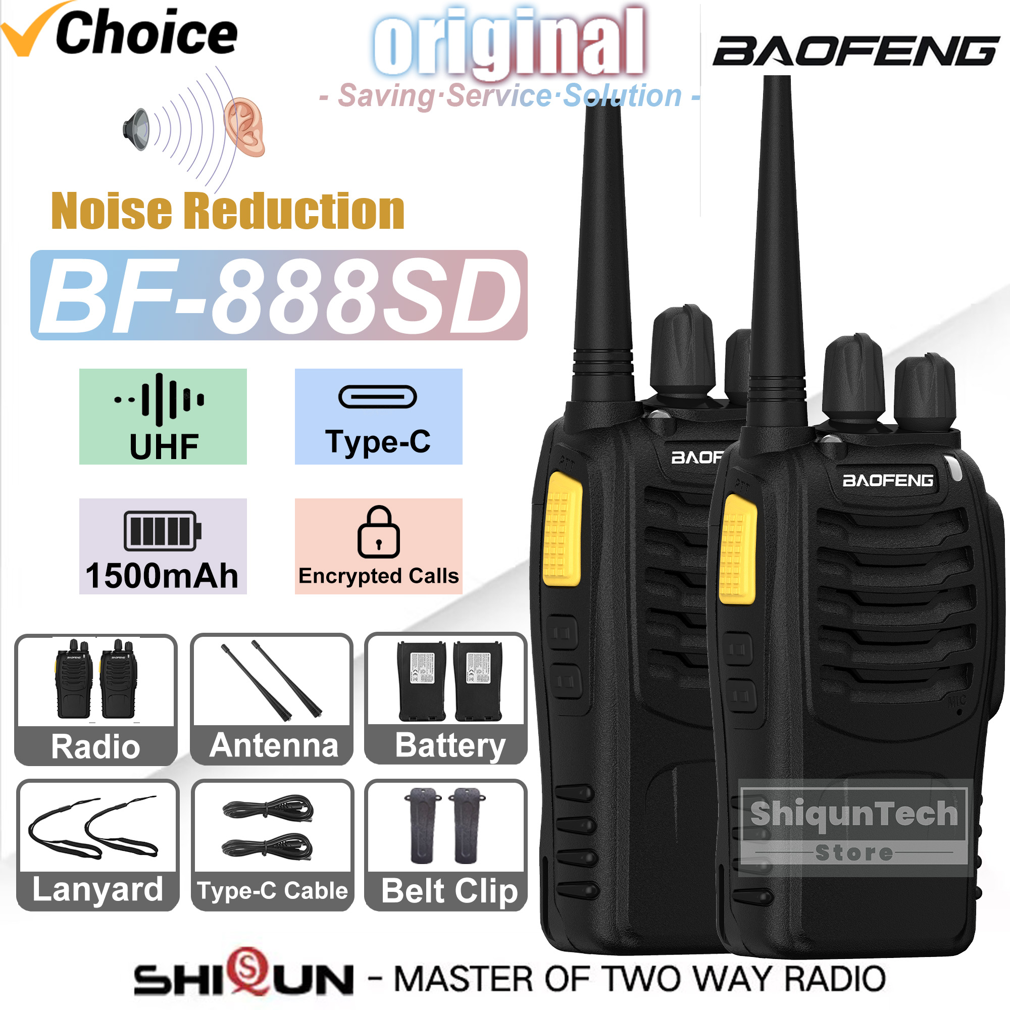 2PCS Baofeng BF-888SD Walkie Talkies Noice Reduction UHF Encrypted Call Portable Type-C Charging Upgrade BF-888S Ham Radio 4PCS