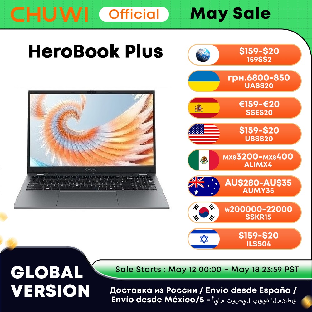 CHUWI HeroBook Plus Laptop 15,6 "ekran FHD PC Intel Celeron N4020 UHD Grafika 8 GB RAM 256 GB SSD Windows 11 Komputer przenośny