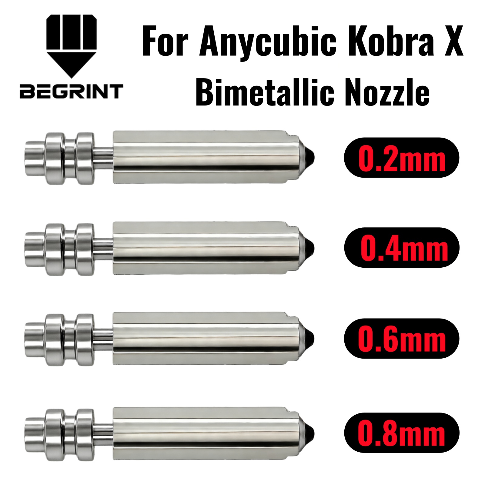 Биметаллические сопла для Anycubic Kobra X Combo, быстросменные, из закаленной стали, 0.2/0.4/0.6/0.8 мм, запчасти для 3D-принтера Kobra X