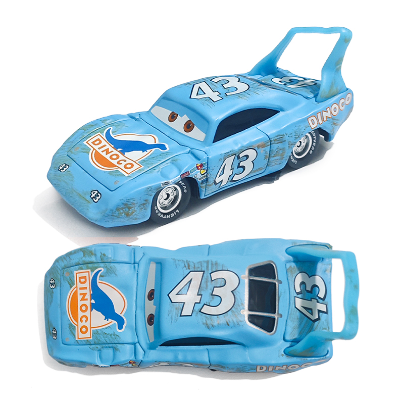 Disney Pixar Cars - Coche de Juguete de Metal Fundido a Presión, Modelo King con Daños de Batalla, Escala 1:55, Colección Dinoco, Regalo de Cumpleaños para Niños