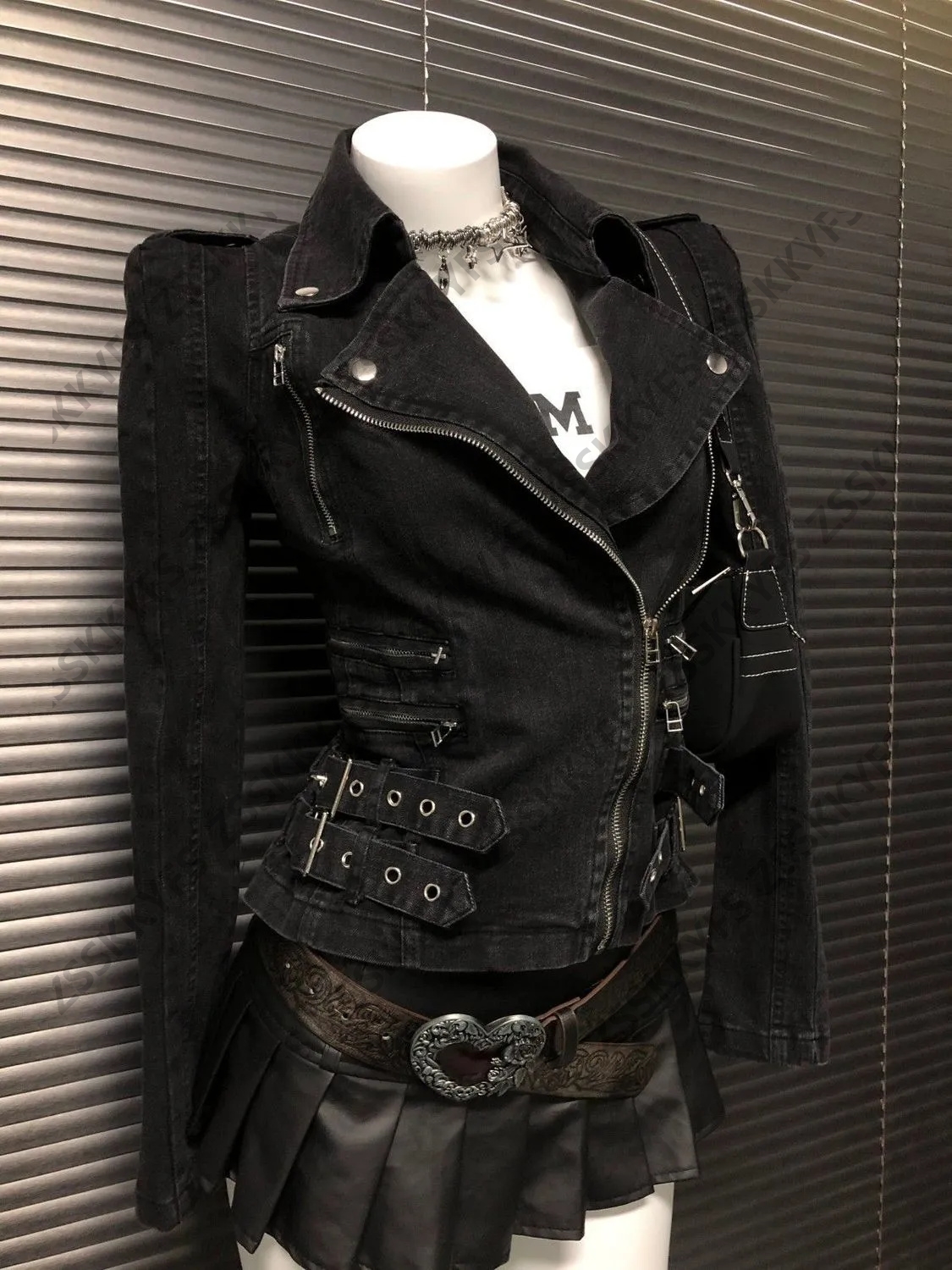 Chaqueta de motociclista con botones de invierno, ropa Polo de los años 90, sudadera de vaquero Vintage para mujer de manga larga con capucha y cremallera, sudadera Punk gótica para chica