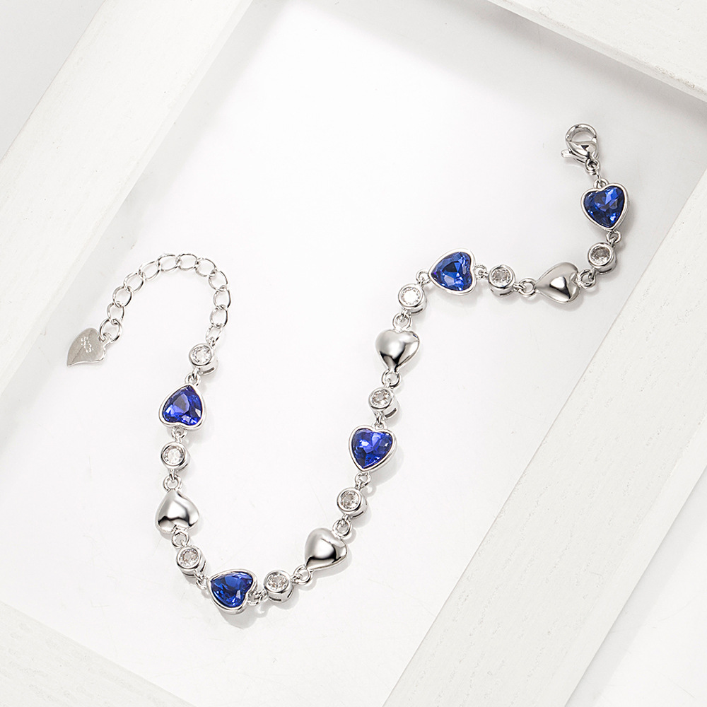 925 Sterling Silver Blue Zircon Heart Love Bracelets For Women Wedding Luxury Quality Jewelry Accessories  Items