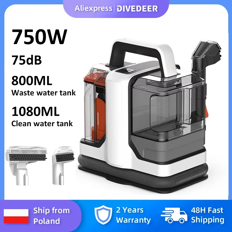 DIVEDEER Pulitore per tappeti portatile Pulitore per macchie portatile da 750 W per peli di animali domestici del divano dell'auto, macchina per pulire tappezzeria con aspirazione spray