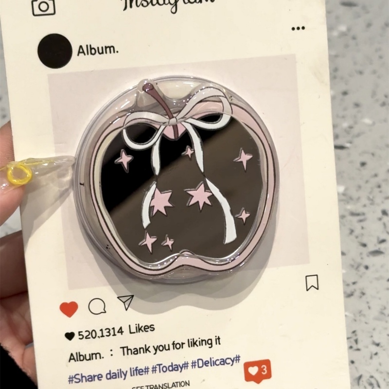 Cermin Rias Apple 3D Lucu Korea untuk Dudukan Magsafe Griptok Penyangga Cincin Jari Ponsel untuk Braket iPhone 16 Anak Perempuan