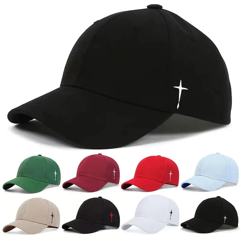 Unisex Side Cross Bordados Bonés de beisebol, Chapéus casuais ajustáveis, Chapéu protetor solar, Ao ar livre, Primavera, Outono