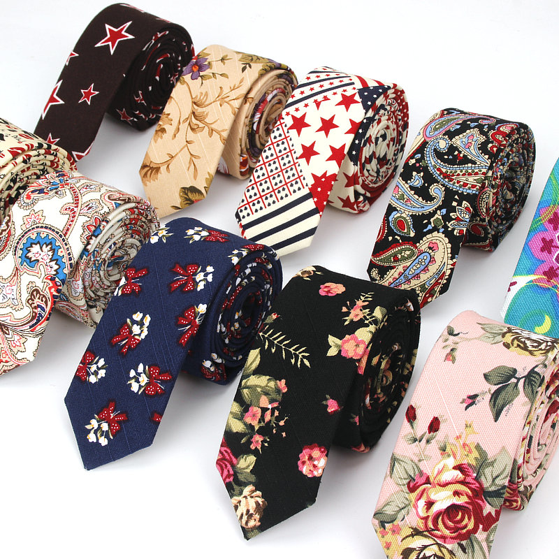 Gravatas casuais de algodão de linho no pescoço masculino, gravata fina, designer magro, flor, animal, estreita, gravata floral vintage do casamento