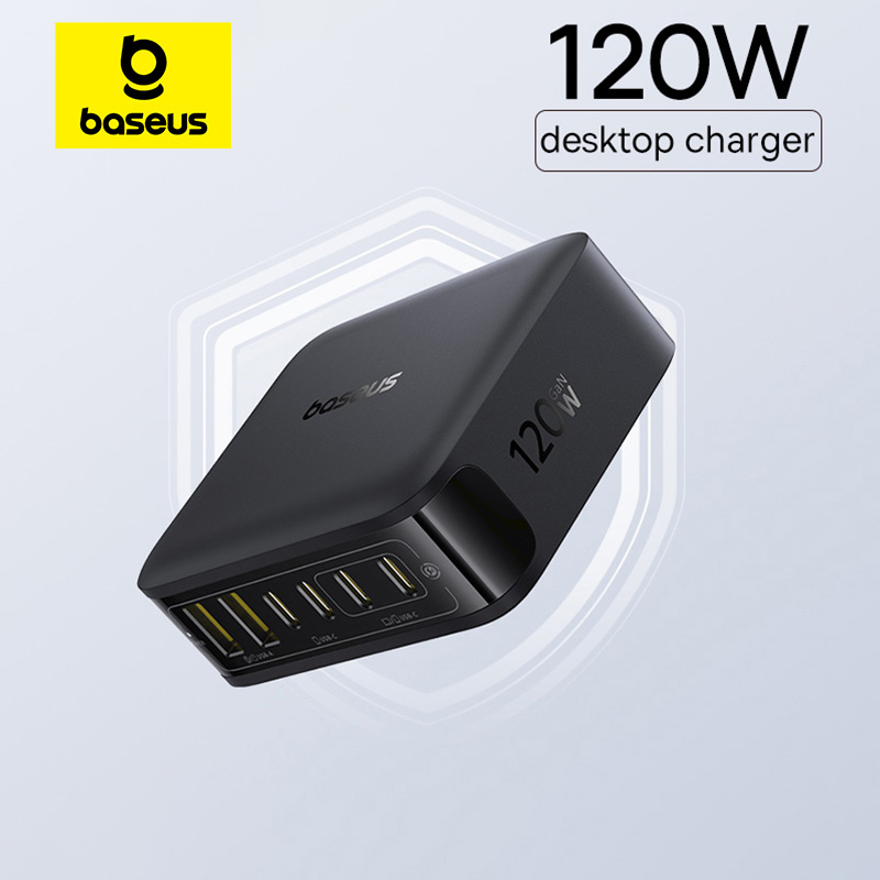 Ładowarka biurkowa Baseus 120W USB C, ładowarka GaN, szybkie ładowanie PD, ładowarka USB do telefonu, tabletu, laptopa, iPhone 17 16 15 14