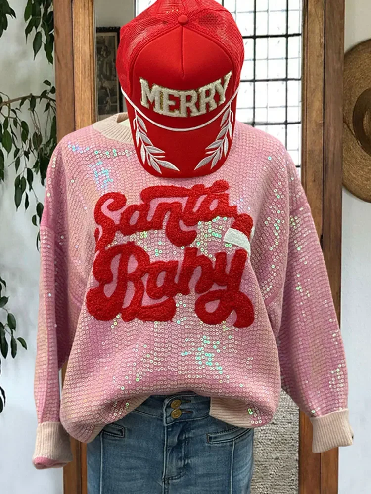 Sudadera con lentejuelas de Papá Noel para bebé Sudaderas con capucha navideñas