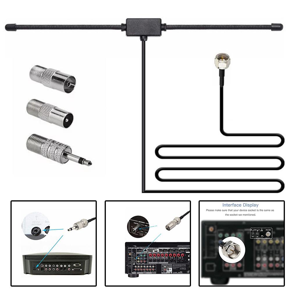 Antena de rádio fm antena dipolo fm para receptor estéreo sistema de música rádio fm casa estéreo áudio vídeo receptor de cinema em casa