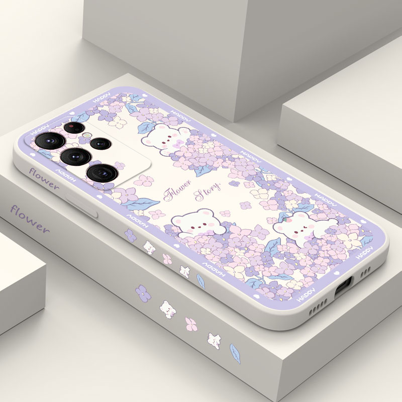 Funda para Teléfono con Diseño de Oso y Flores para Samsung Galaxy S25 FE S24 S23 S22 S21 S20 Ultra Plus FE S10 Note 20 Ultra 10 9 Plus