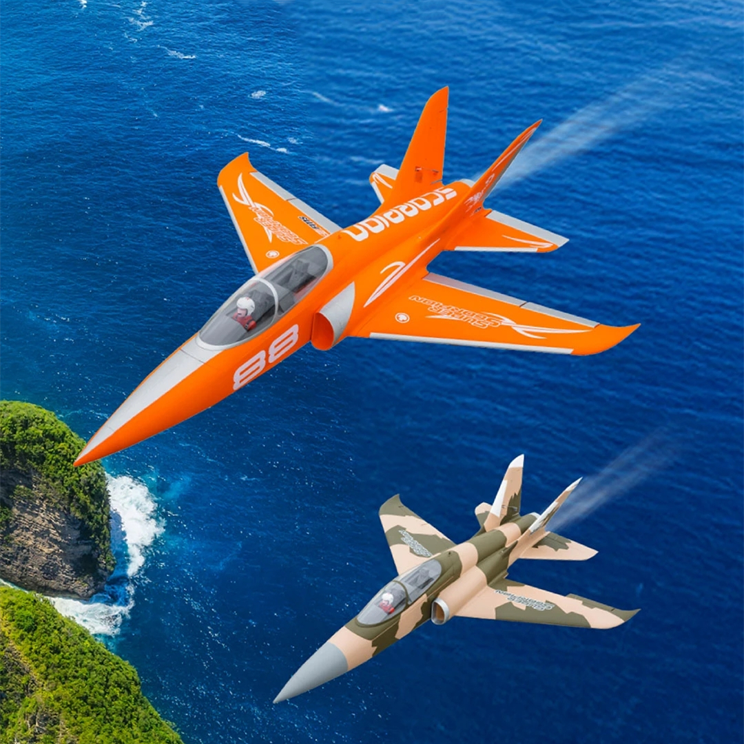 FMSRC Samolot RC 90mm Super Scorpion Camo Orange 6S 8S Sportowy Model z Silnikiem Ostrzywowym EDF, Szybki Model Samolotu Hobbystycznego, Avion PNP