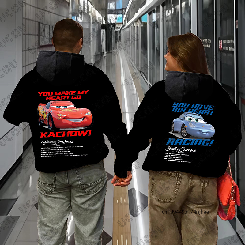 Sweat-shirts à capuche imprimés Lightning McQueen & Sally pour couples, hommes, femmes et enfants, collection 2026 – Pulls à manches longues surdimensionnés