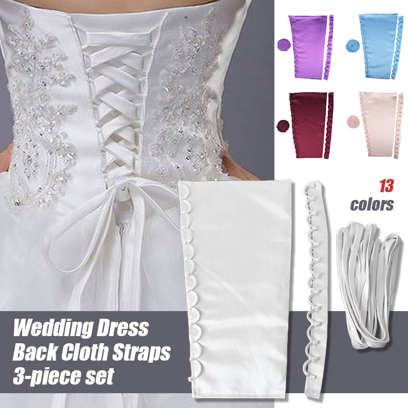 3 unids/set Kits de corsé de satén cremallera reemplazo vestido de novia espalda correas de encaje DIY artesanía accesorios de vestido de novia con cordones