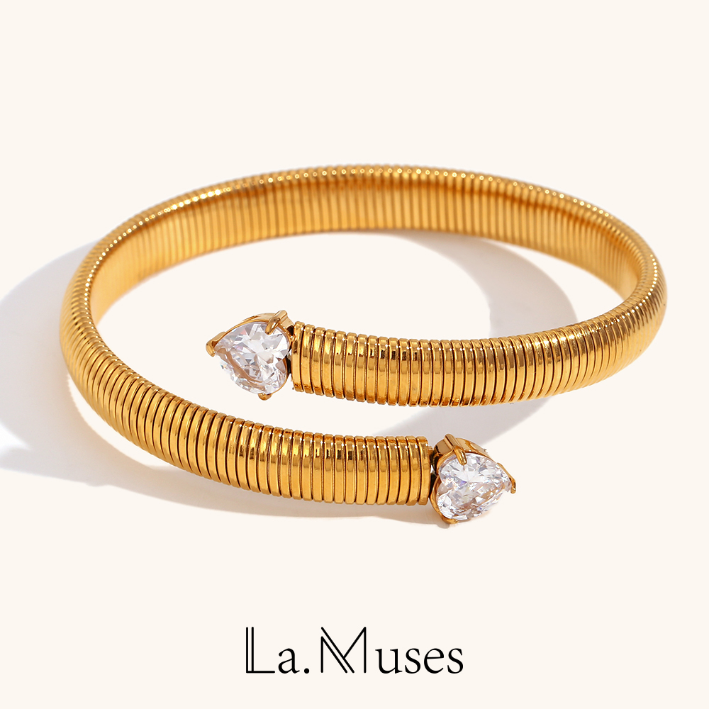 L.muses ใหม่ในรูปหัวใจหรูหรากำไลเพทายใสสำหรับผู้หญิงกำไลข้อมือสแตนเลสกันน้ำเครื่องประดับและอุปกรณ์เสริม
