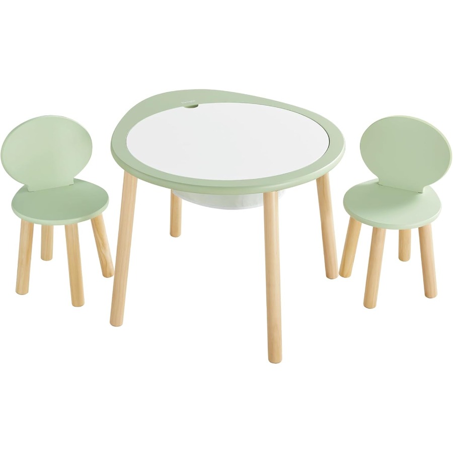 Beright Table and Chairs Set Wooden Play Table with 2 Chairs Round Table for Toddlers Suitable for Bedroom Playroom and ' Room