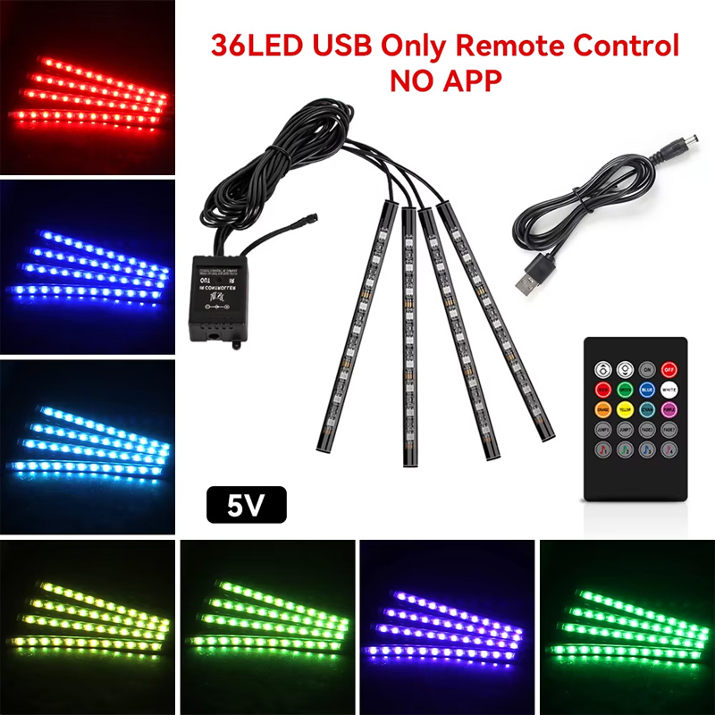新しいLED車内アンビエントフットストリップライトキットバックライト5V USB自動装飾雰囲気ネオンランプ車両アクセサリー