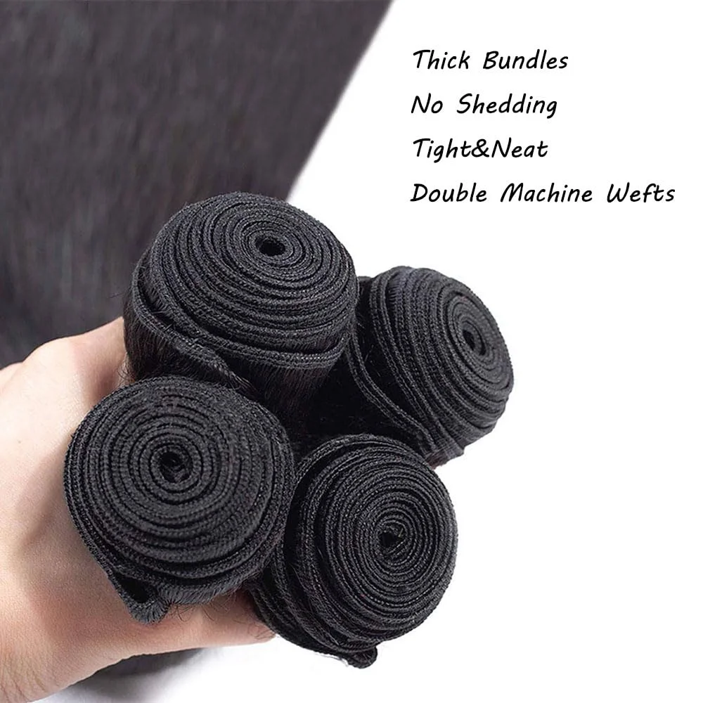 Extensiones de Cabello Humano Virgen Brasileño Liso, 1/3/4 Piezas, 10-40 Pulgadas, Negro Natural, Remy, Doble Trama, Sin Procesar, Cutícula Alineada, Suave y Sedoso, Cabello Liso para Trenzas, Textura Natural para Mujeres Negras