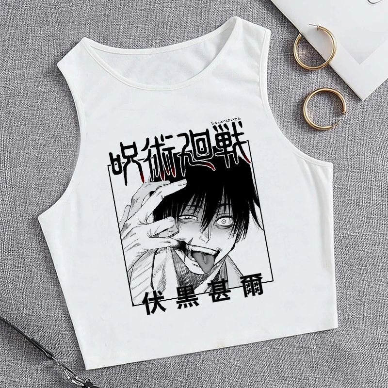 เสื้อกั๊กอนิเมะญี่ปุ่นเสื้อครอป Y2k เสื้อยืดลายการ์ตูนเสื้อกล้าม jujutsu Kaisen เสื้อยืด gojo Satoru Yuji itadori เสื้อยืดตัวสั้น