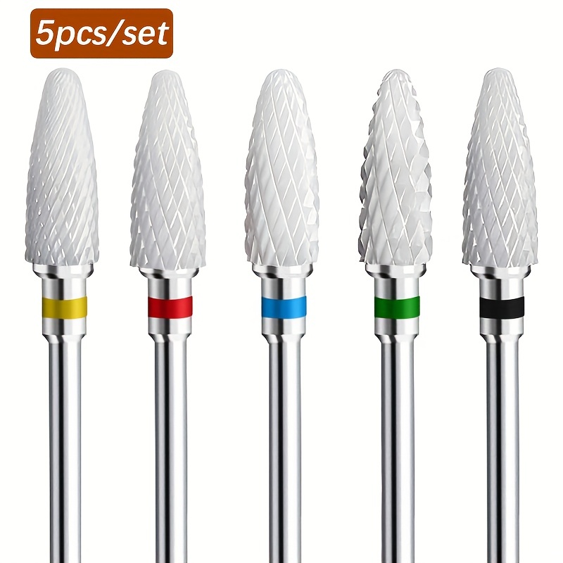 5PCS Professional Ceramic Nail Drill Bits Set - High-Quality Acrylic Nail File Bits for Shaping