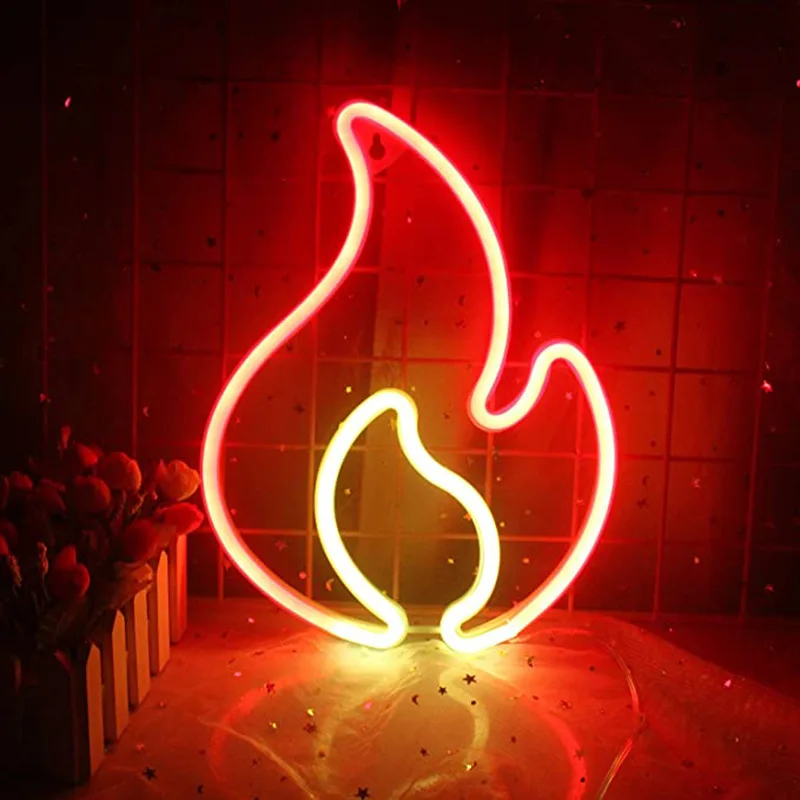 Feuerflamme Neonschild Licht LED Hängende Wandlampe Nachtlicht für Schlafzimmer Kinderzimmer Bar Party Wanddekoration Geburtstag Weihnachtsgeschenk